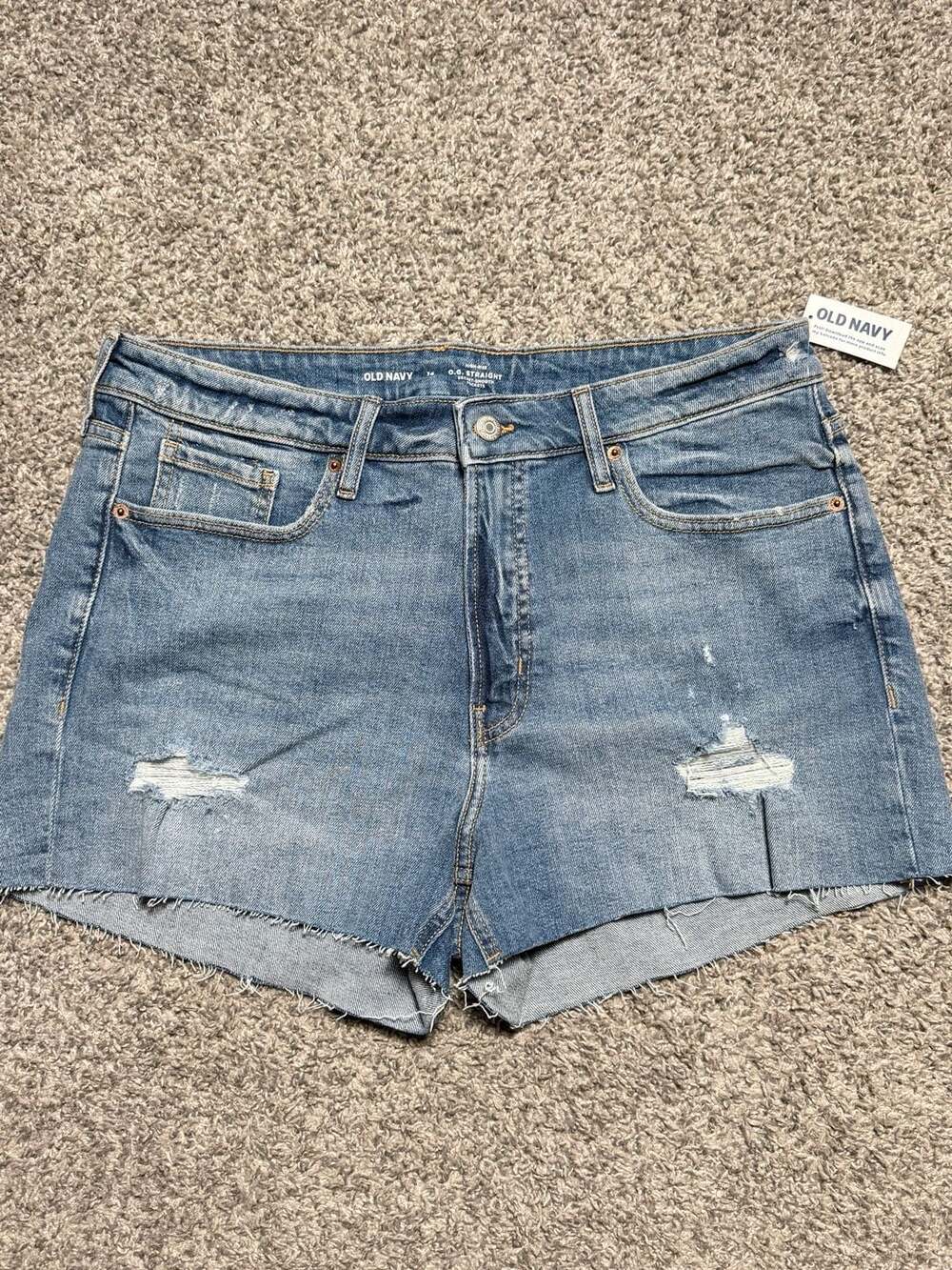 Old Navy High-Rise O.G. Straight Denim Shorts Size 14 Distressed